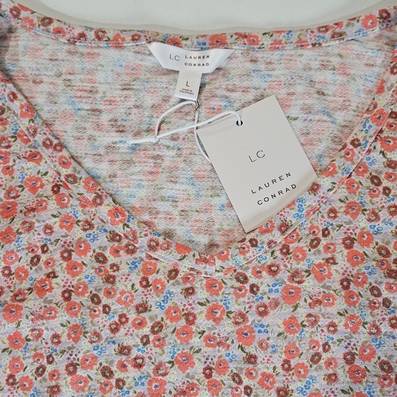 LC Lauren Conrad Floral Blouse Womens Large Multicolor Flutter Sleeve Boho Top - Picture 4 of 5